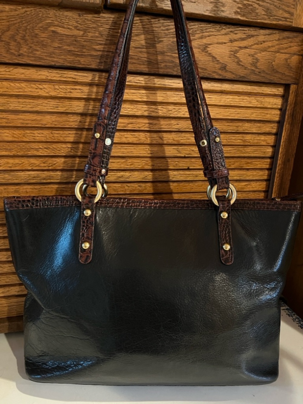 Vintage Brahmin Arno Tote bag, Tuscan collection, black with Pecan croc trim - Picture 8 of 16